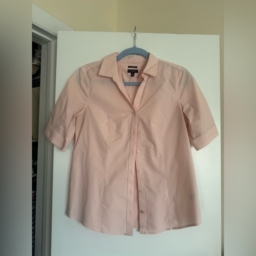 Talbots Non Iron Pink Button Down Shirt Short Sleeve Size 4